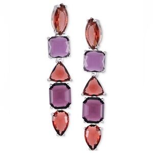 NEW!! Guess Silver-Tone Mixed Color Crystal Linear Drop Earrings